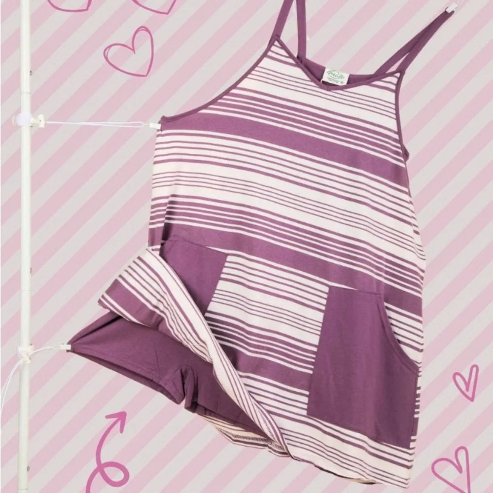 Very J Purple Stripe Comfy Striped Knit Mini Dress W/Built in Shorts - Picture 4 of 5